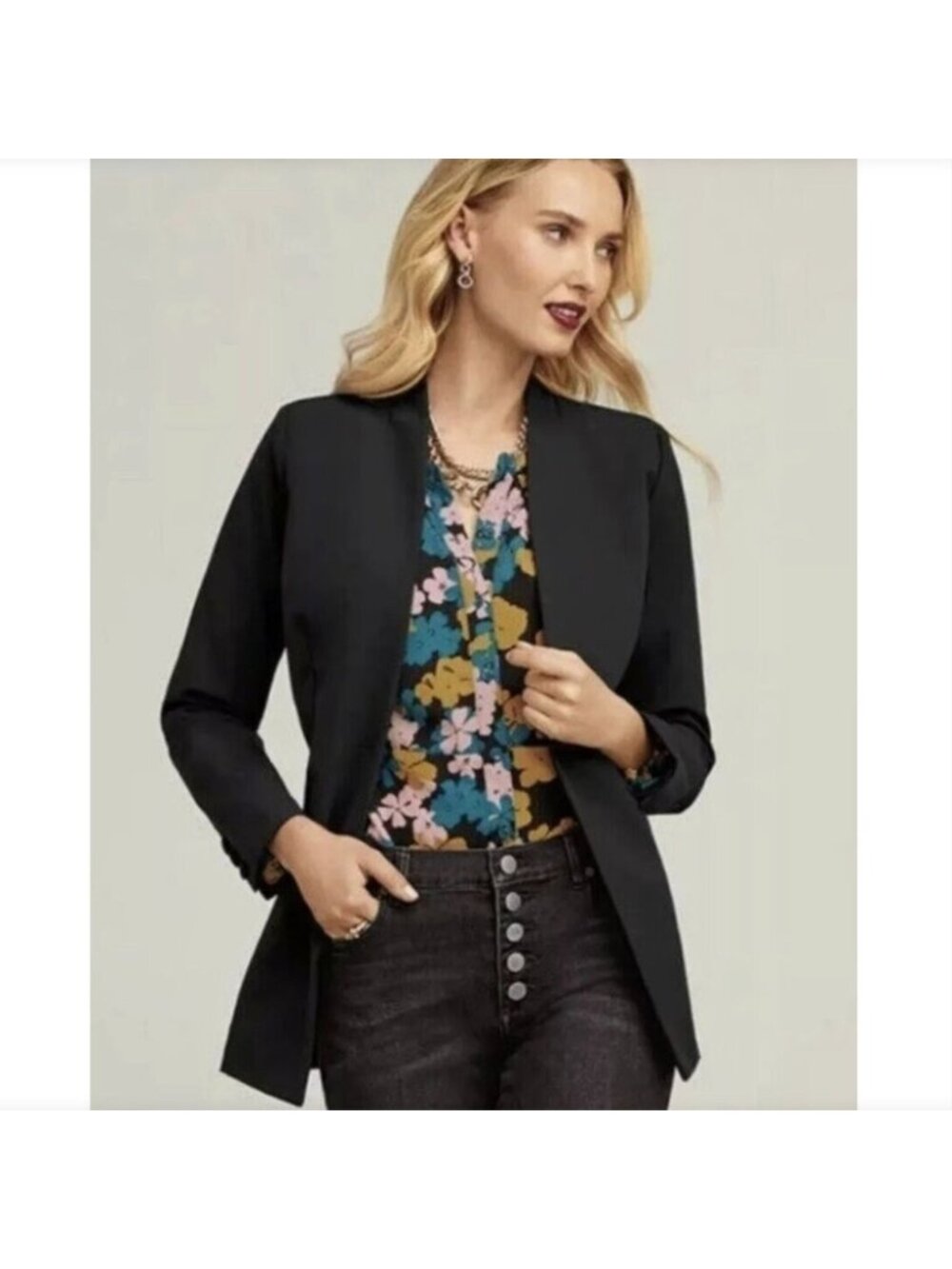 Cabi One Button Ponte Knit Black Dinner Jacket Blazer 16 #4119